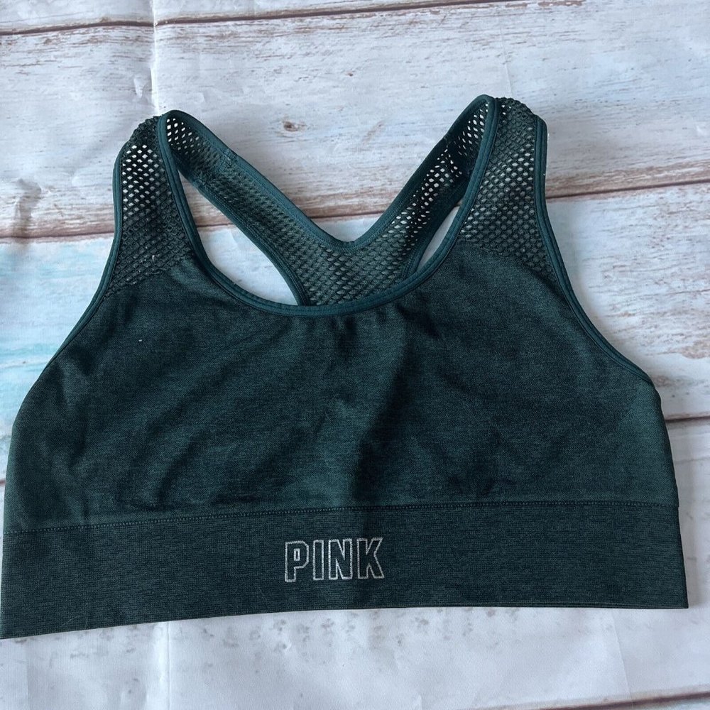 pink victoria secret racerback perforated green bralette size medium